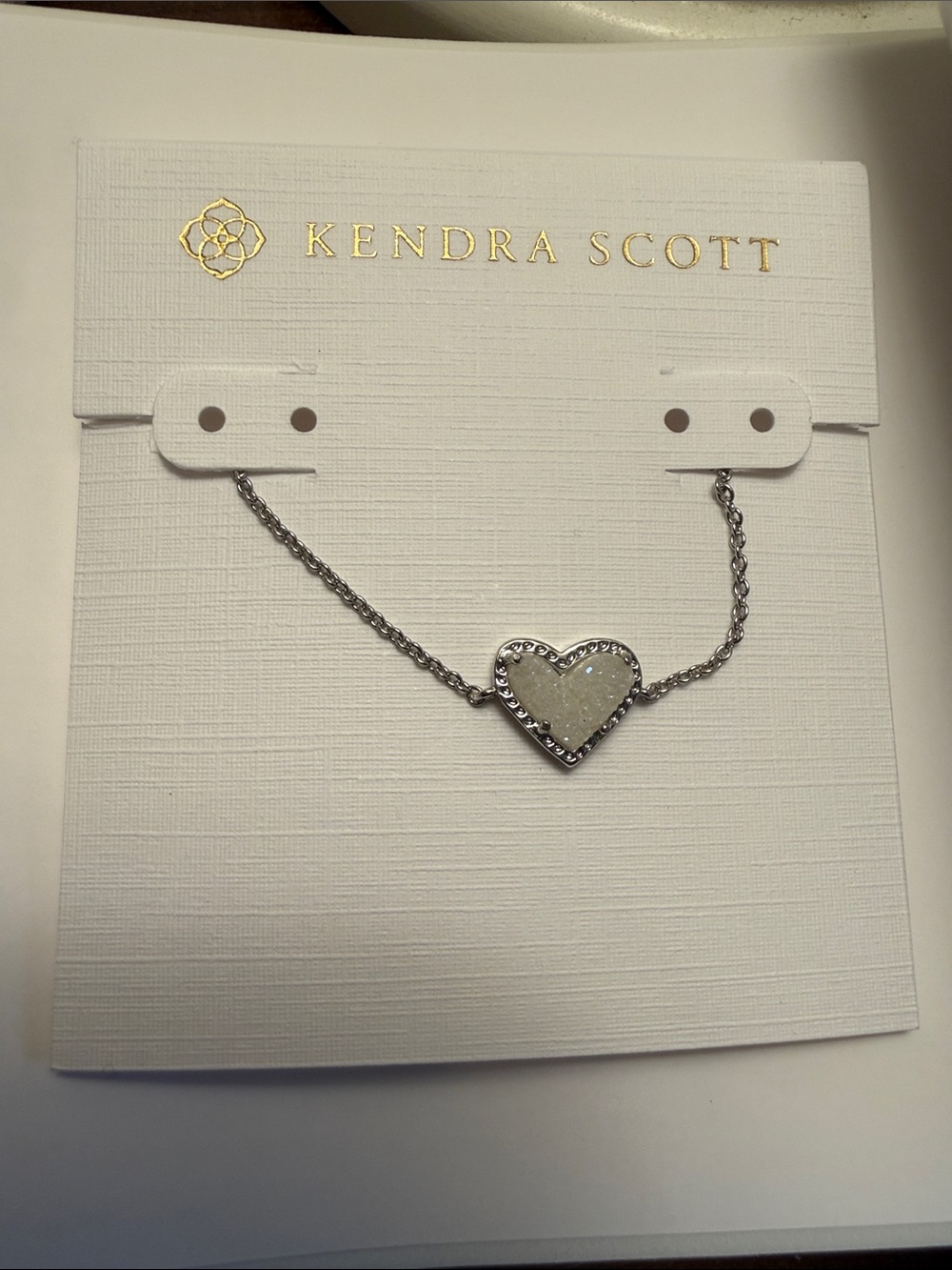 Kendra Scott Silver Heart Bracelet with White Drusy Heart